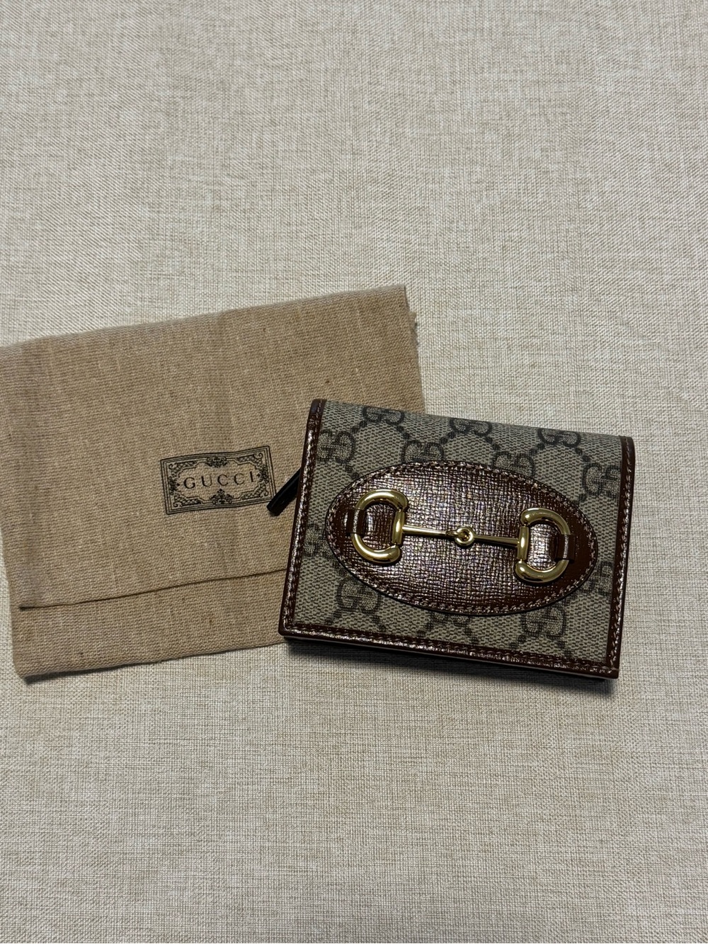 Gucci Horsebit 1955  Card Case wallet with Brown Leather & Gold Horsebit - Picture 3 of 14
